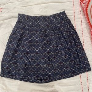 Navy Patterned Skirt with Cream and Red Accents